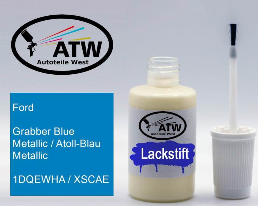 Ford, Grabber Blue Metallic / Atoll-Blau Metallic, 1DQEWHA / XSCAE: 20ml Lackstift, von ATW Autoteile West.